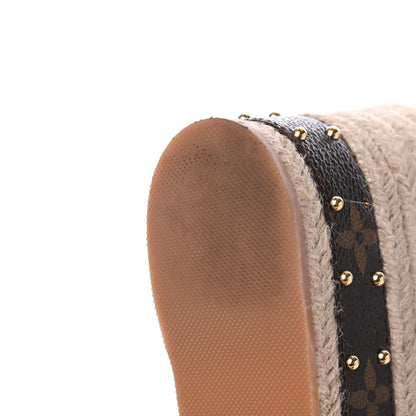 Louis Vuitton Monogram Calfskin Studded Wedge Sandals 39 7 of 15