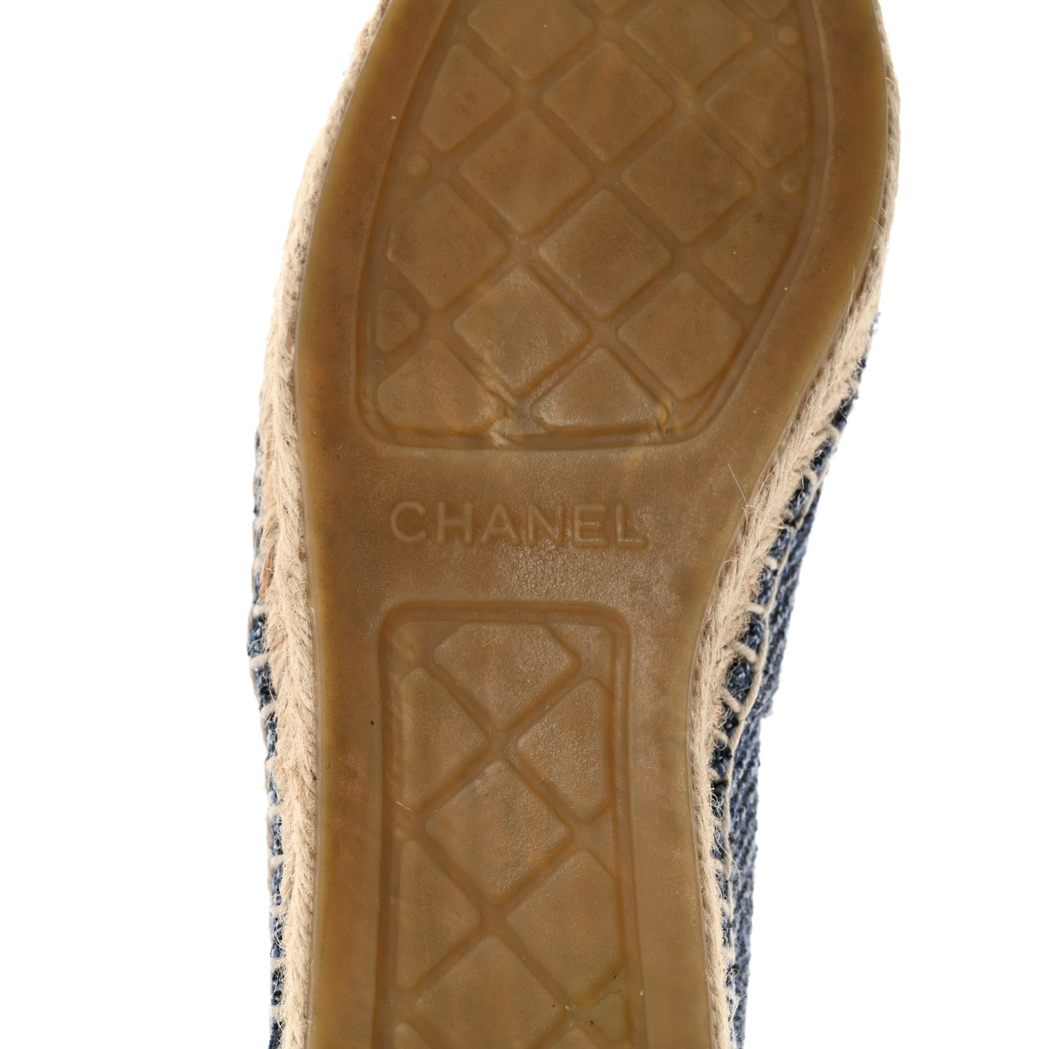 Chanel Cotton Tweed CC Espadrilles 38 Blue Ecru Black 8 of 9
