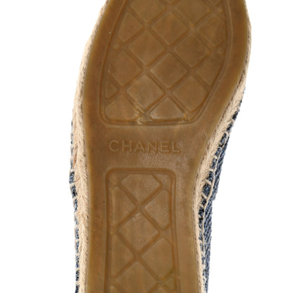 Chanel Cotton Tweed CC Espadrilles 38 Blue Ecru Black 8 of 9