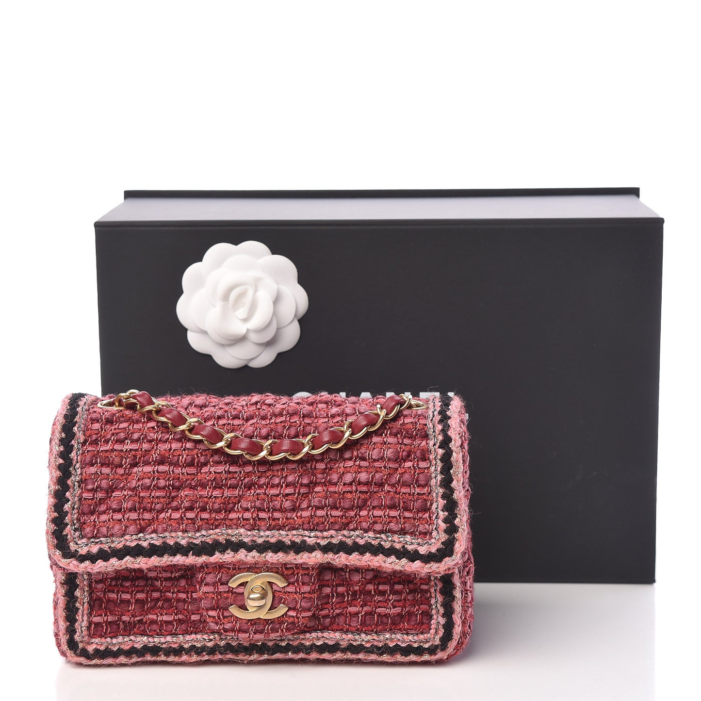 Tweed Braid Mini Flap Dark Pink