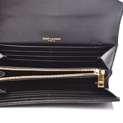 Saint Laurent Grain De Poudre Matelasse Chevron Monogram Flap Wallet Black 4 of 12