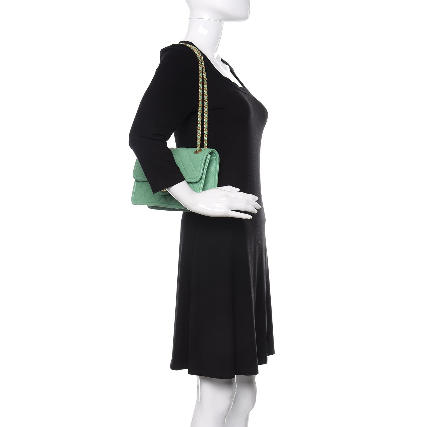 Chanel Caviar Quilted Medium Sweet Classic Flap Green 2 of 11