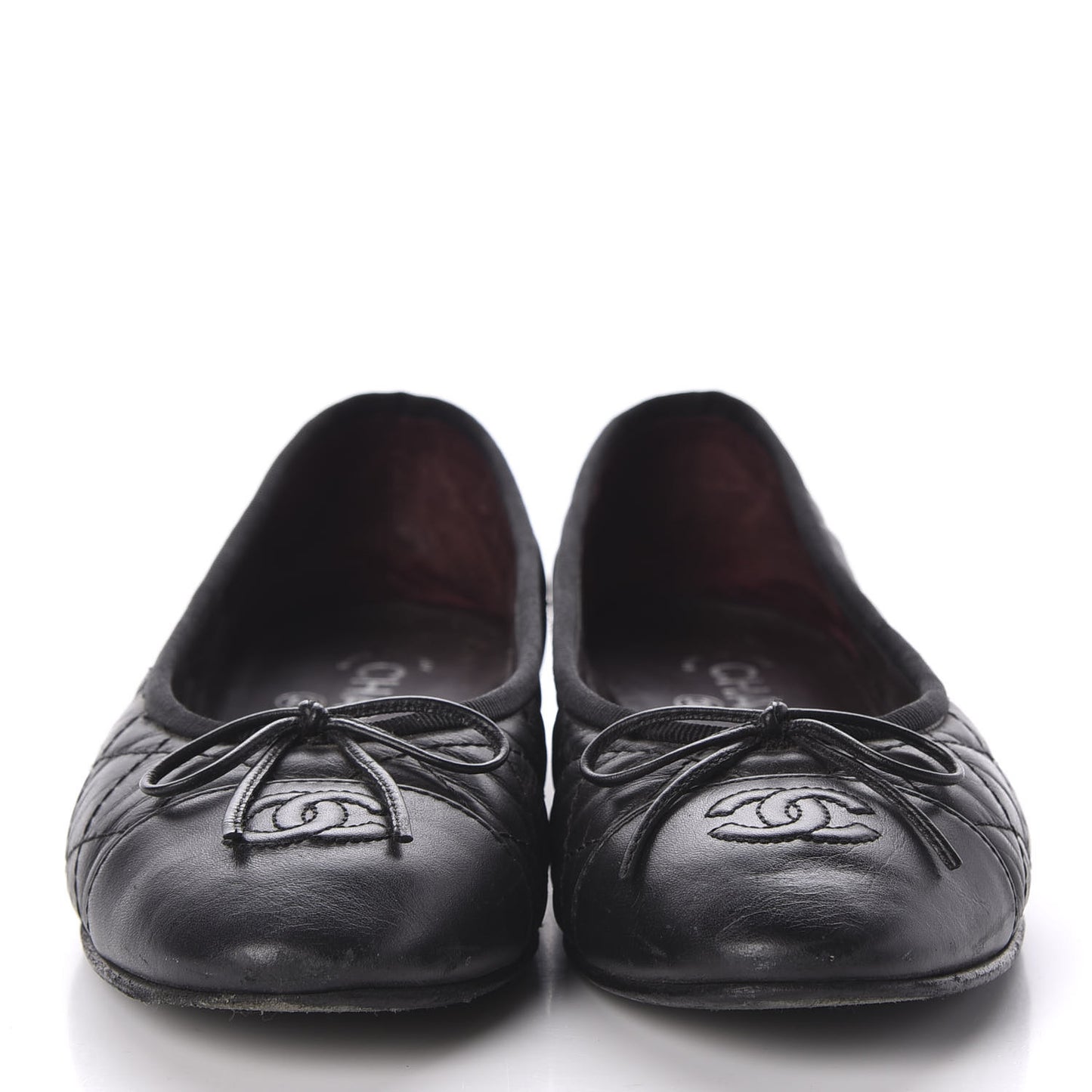 Aged Calfskin Quilted CC Cap Toe Ballerina Flats 37.5 Black