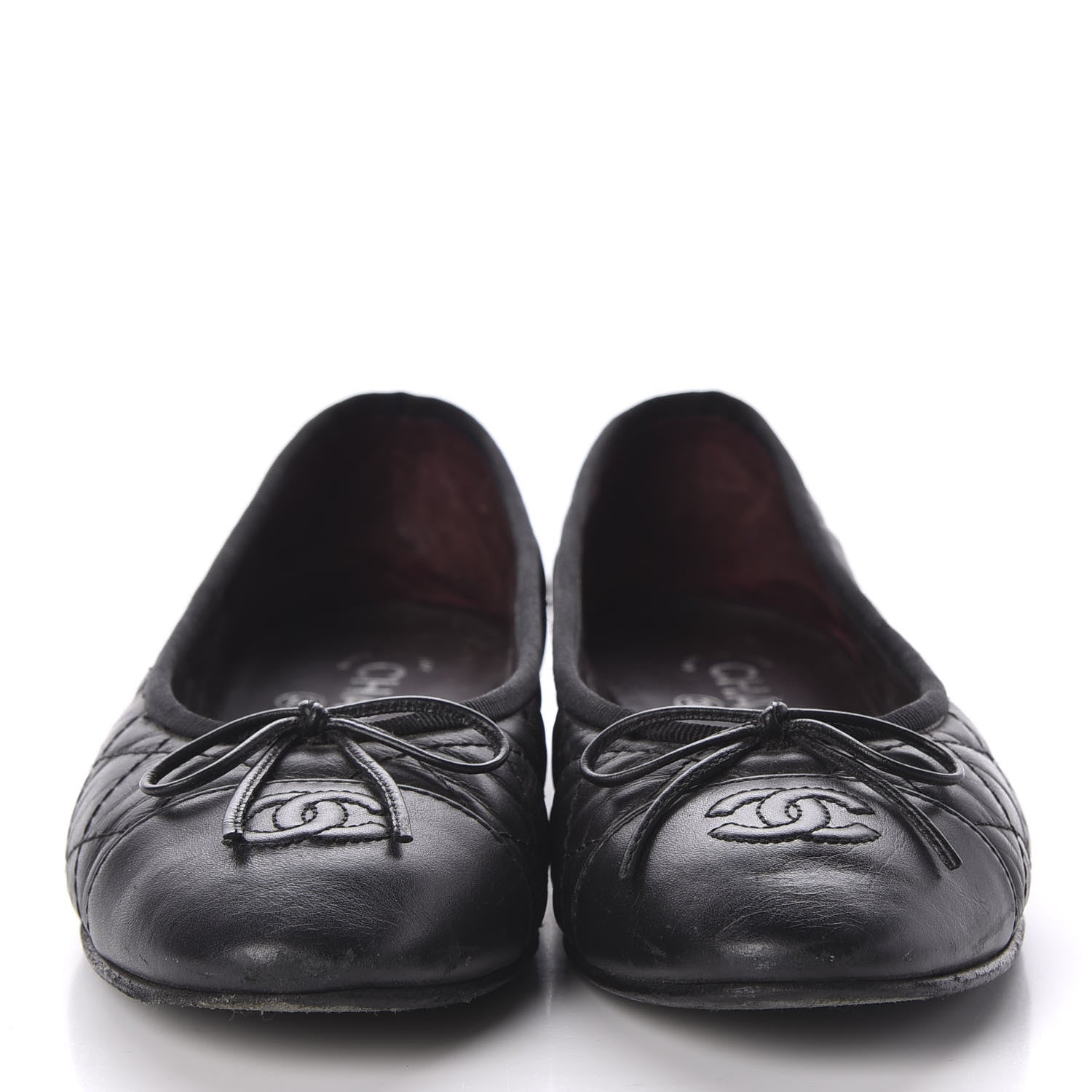 Chanel Aged Calfskin Quilted CC Cap Toe Ballerina Flats 37.5 Black 3 of 12