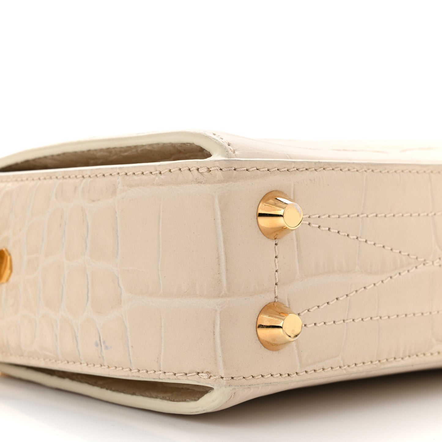 Calfskin Crocodile Embossed Box Shoulder Bag 16 Cream