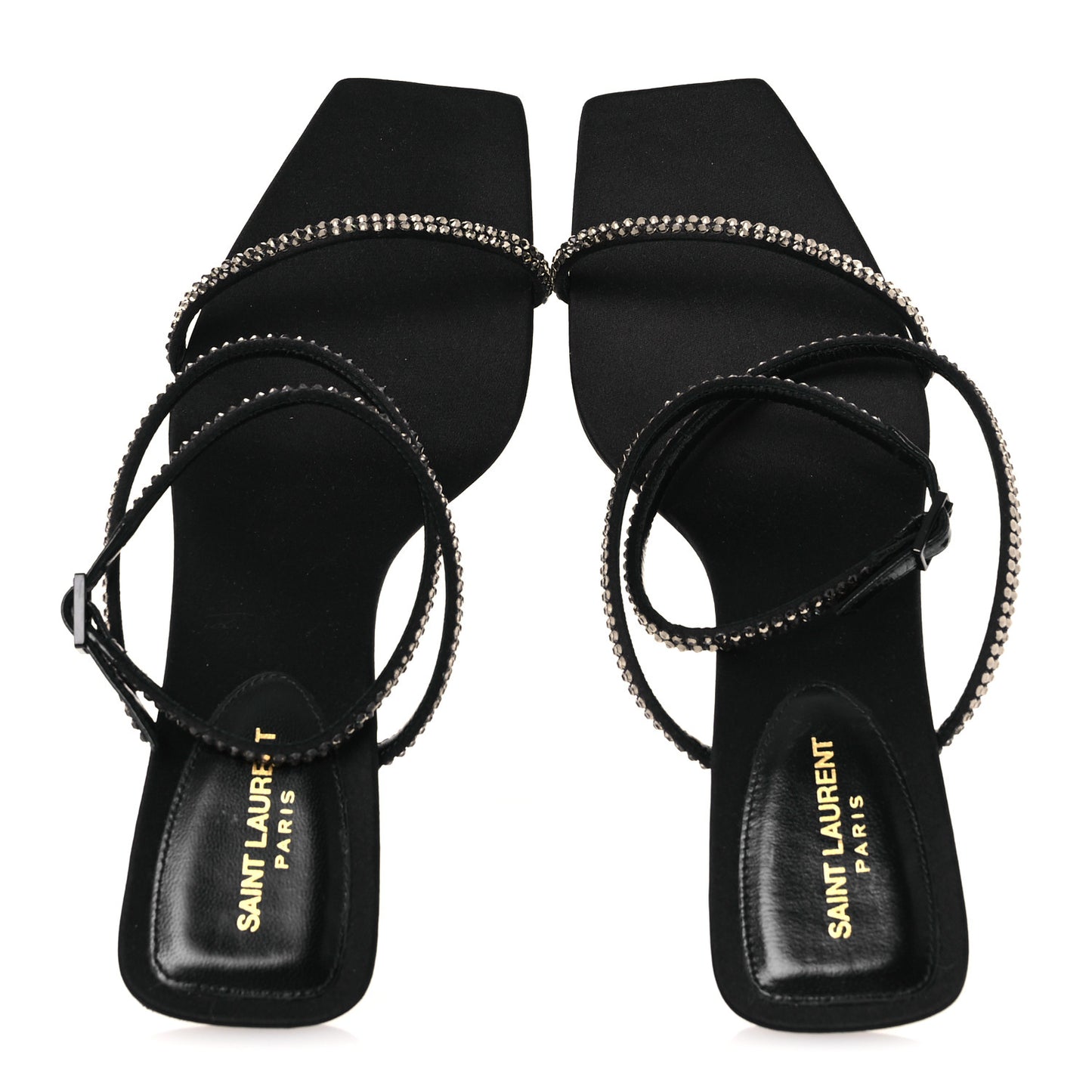 Crepe Satin Strass Baliqua 55 Ankle Strap Sandals 37 Black Greige