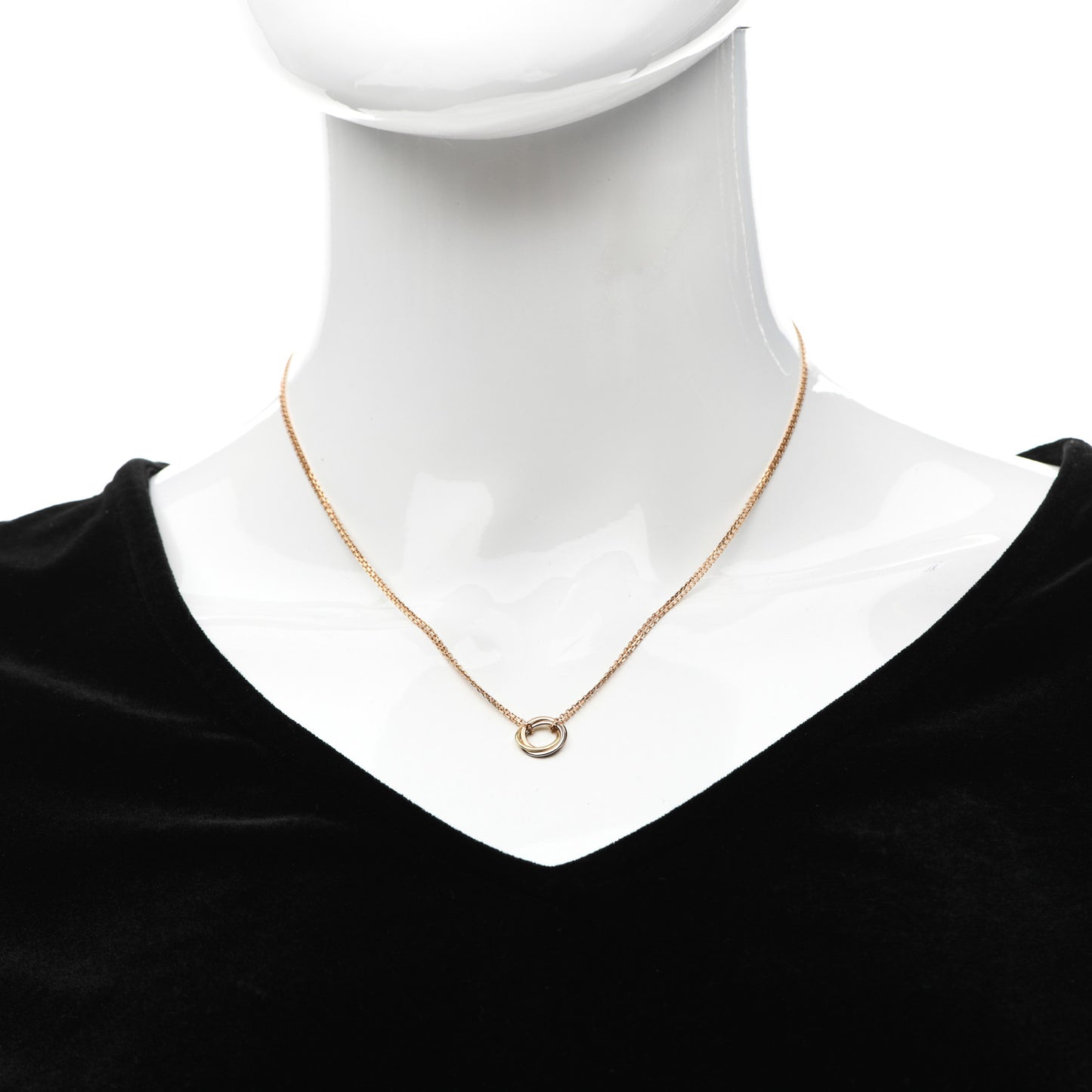 18K Pink Yellow White Gold Trinity Double Chain Pendant Necklace