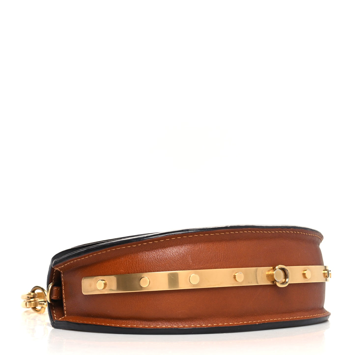 Calfskin Small Nile Bracelet Minaudiere Bag Caramel
