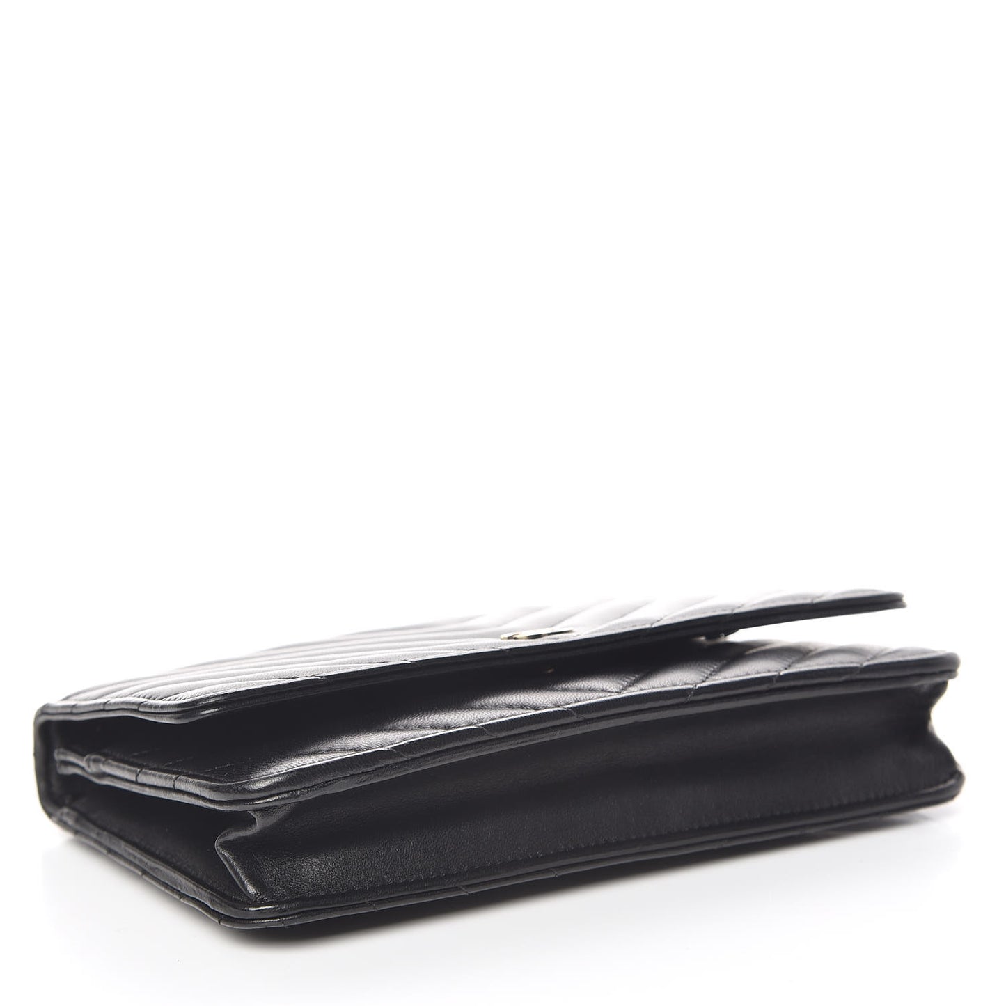Lambskin Chevron Quilted Wallet On Chain WOC Black