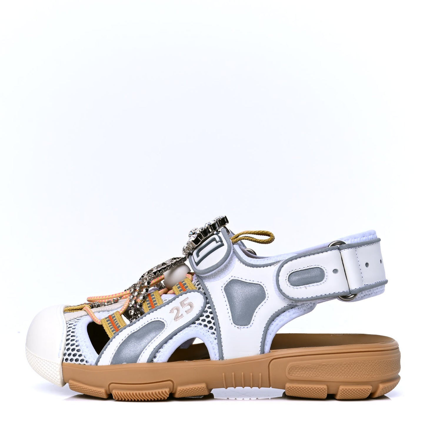 Mesh Fabric Tinsel Sport Sandals 35.5 White Silver