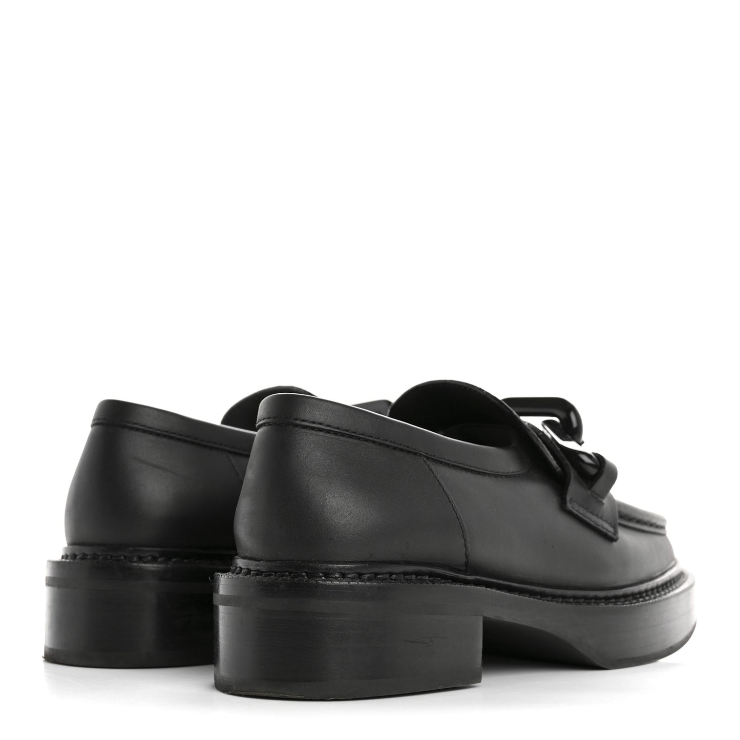 Calfskin Oversized Chain Academy Loafers 35 Black