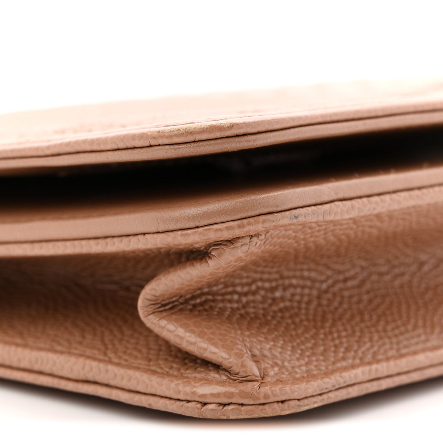 Caviar Chevron Quilted Boy Wallet On Chain WOC Dark Beige