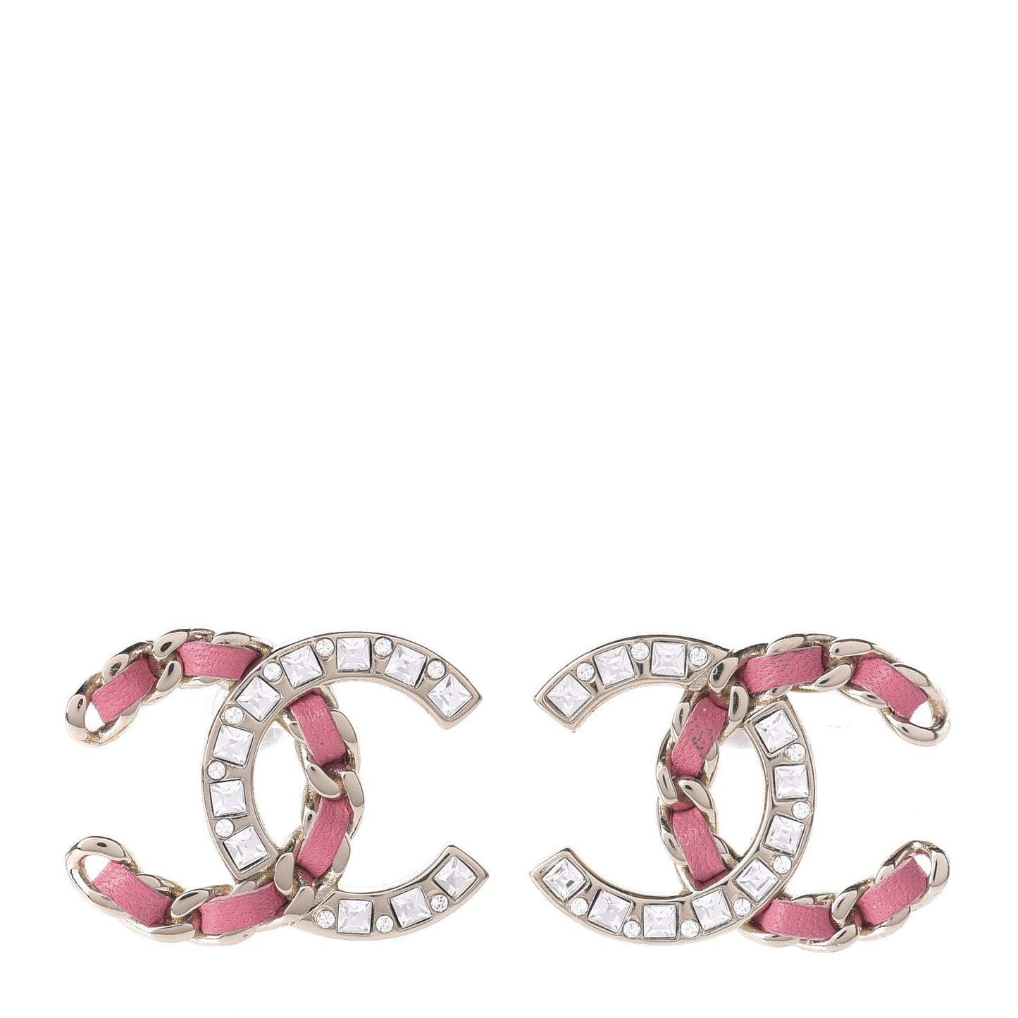 Crystal Baguette Lambskin Large CC Earrings Gold Pink