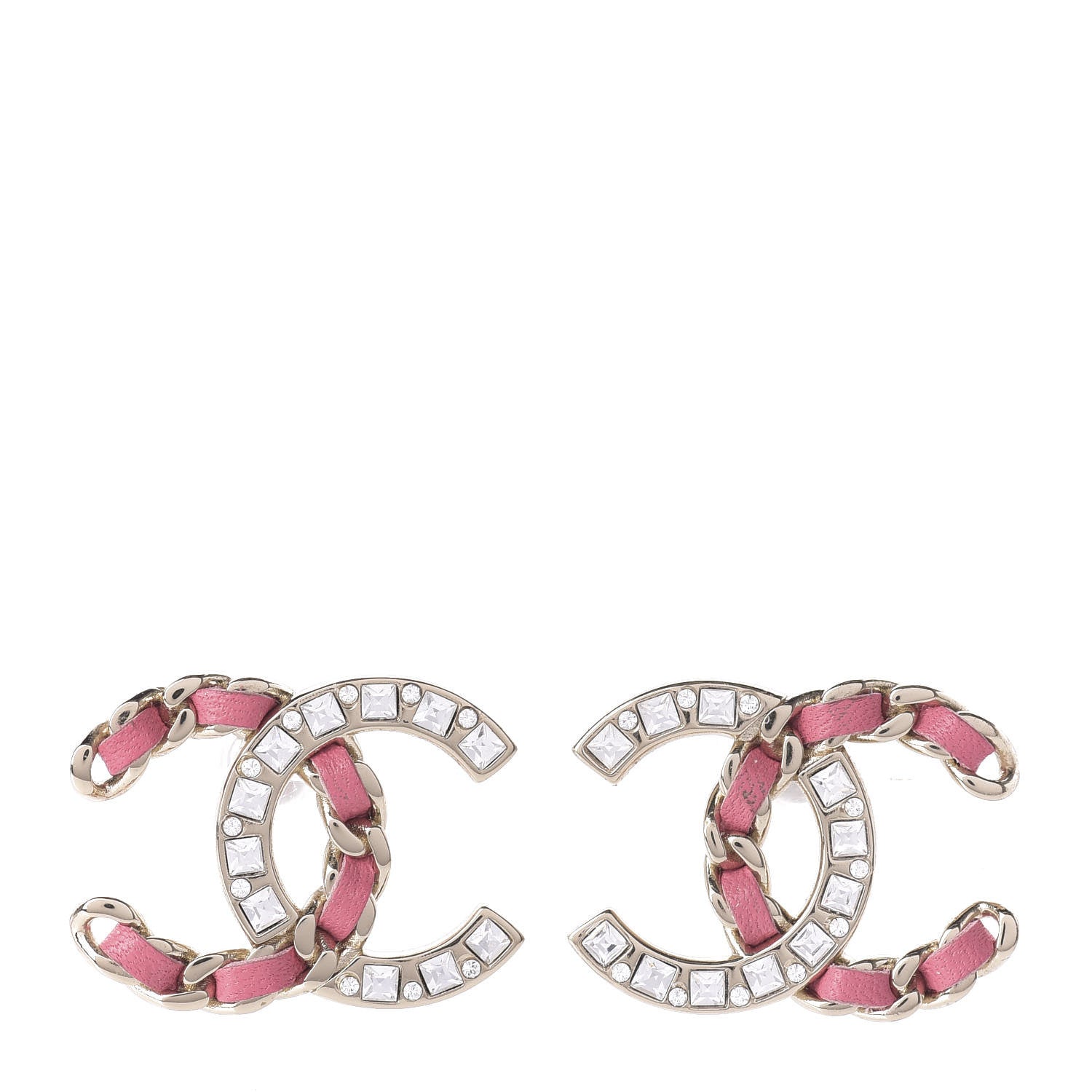 Chanel Crystal Baguette Lambskin Large CC Earrings Gold Pink 1 of 4