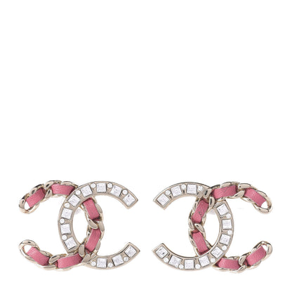 Chanel Crystal Baguette Lambskin Large CC Earrings Gold Pink 1 of 4