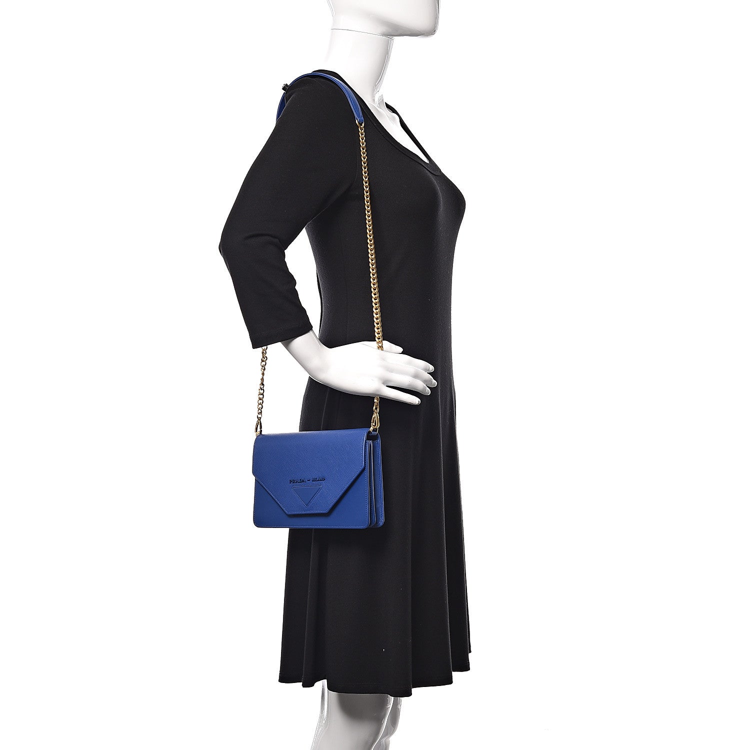Prada Saffiano City Calfskin Chain Wallet Royal 2 of 9