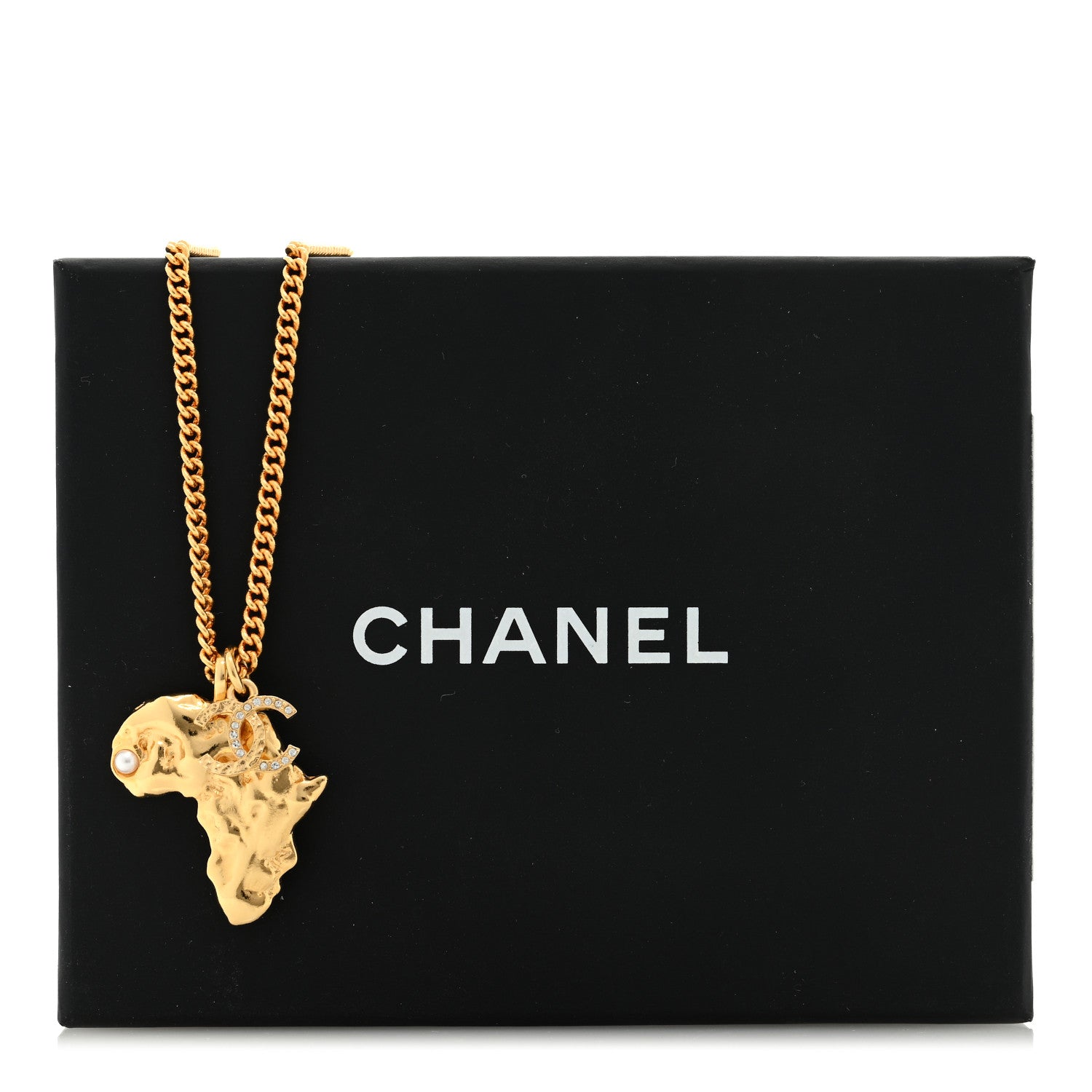 Chanel Crystal Pearl CC Africa Pendant Necklace Gold White 5 of 5