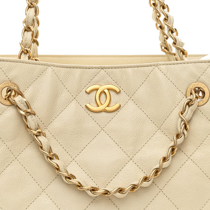 Chanel Caviar Quilted Small Trapezoid Chain Shopping Tote Ivory 8 of 10