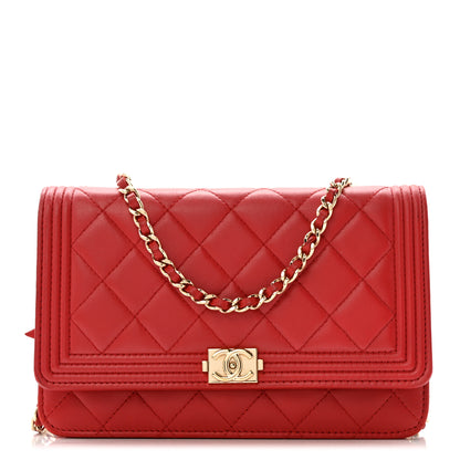 Chanel Lambskin Quilted Boy Wallet On Chain WOC Red 1 of 21