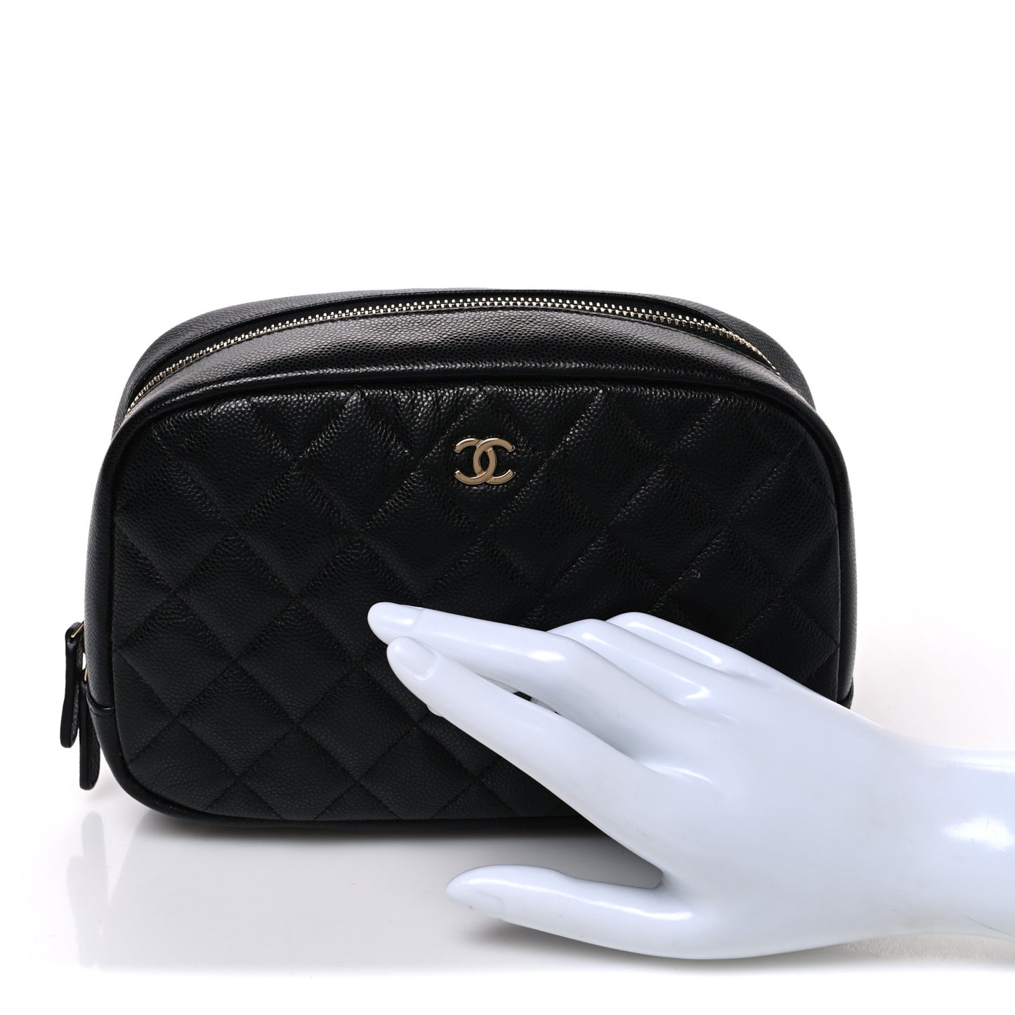 Caviar Quilted Medium Curvy Pouch Cosmetic Case Black
