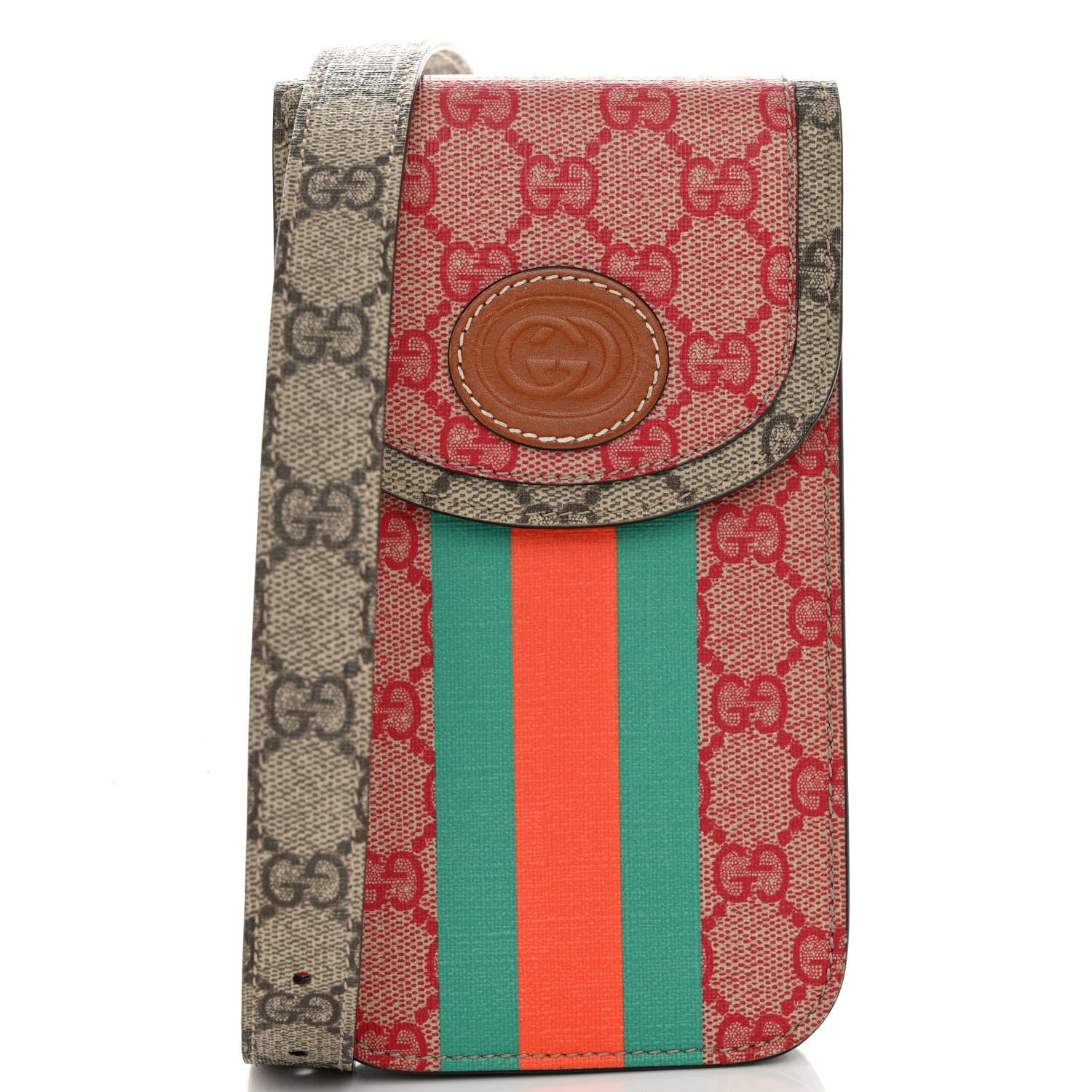 Gucci X DANS LE VERT GG Supreme Monogram Cuoio Web Mini Retro Interlocking G Crossbody Phone Case Beige Rosso Ebony Harness Brown 8 of 11