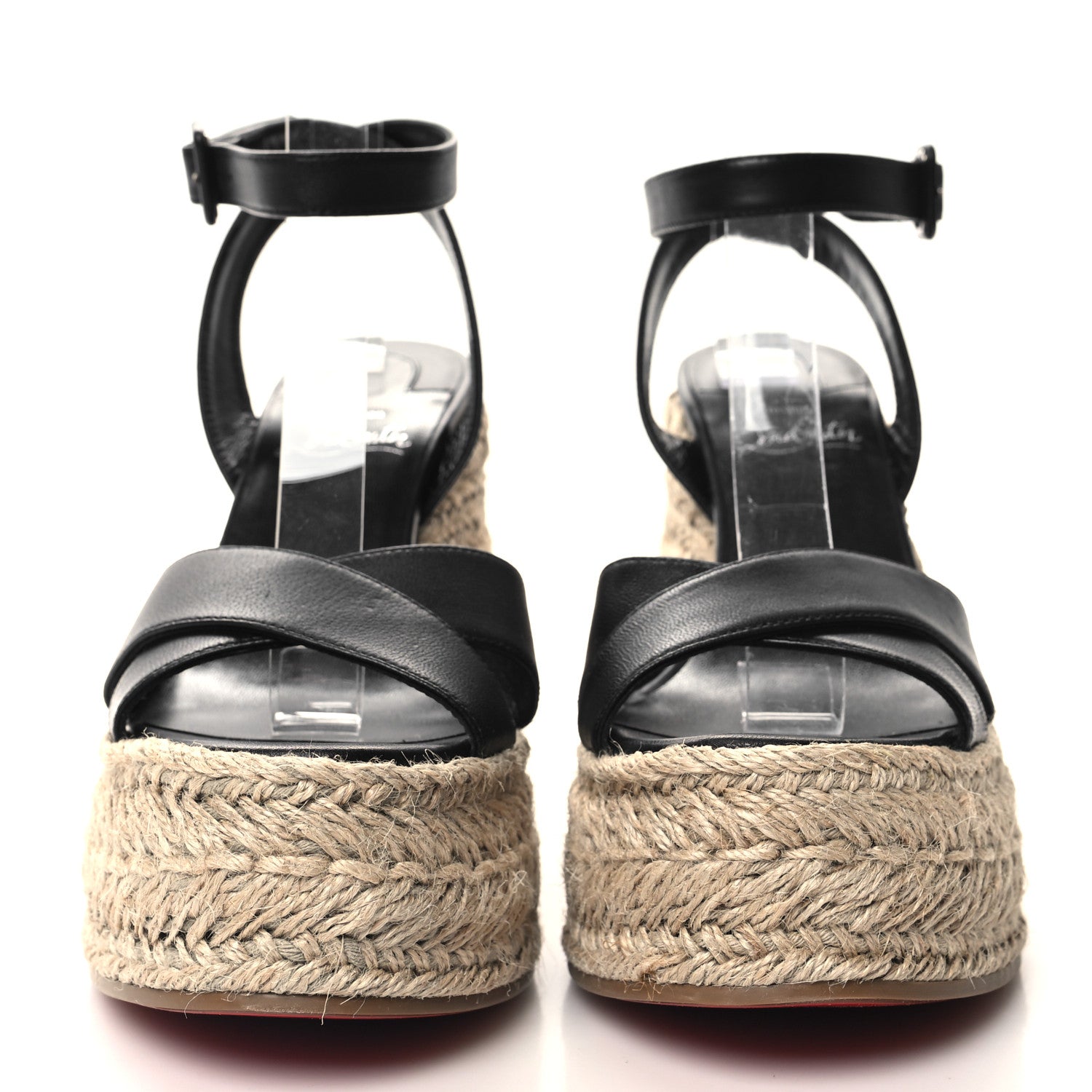 Christian Louboutin Goatskin Mariza Zeppa 130 Espadrille Sandals 37 Black Natural 2 of 7
