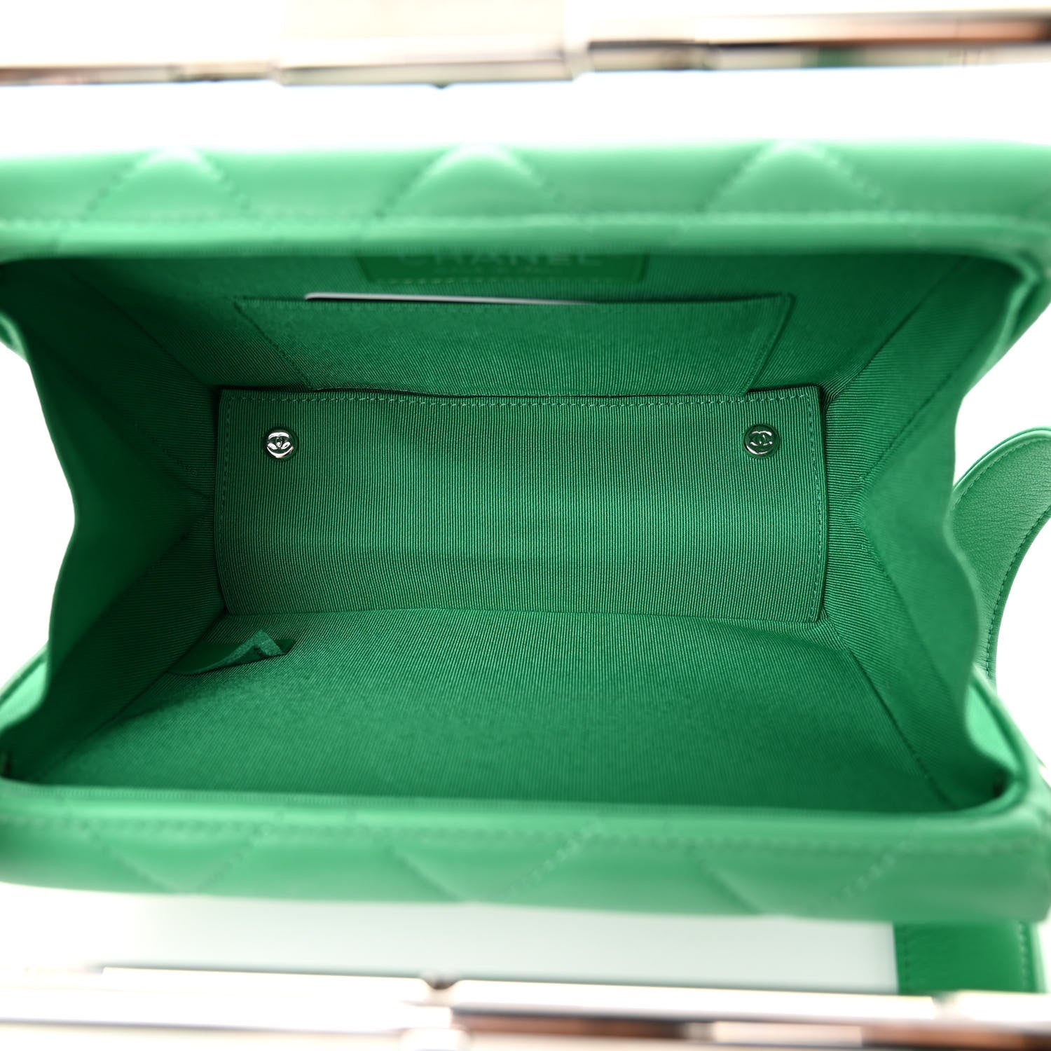 Chanel Quilted Lambskin Metal Bar Clutch Bag Green 5 of 10