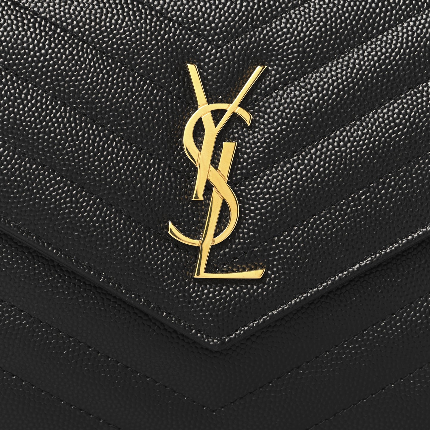 Grain De Poudre Matelasse Chevron Monogram Envelope Chain Wallet Black