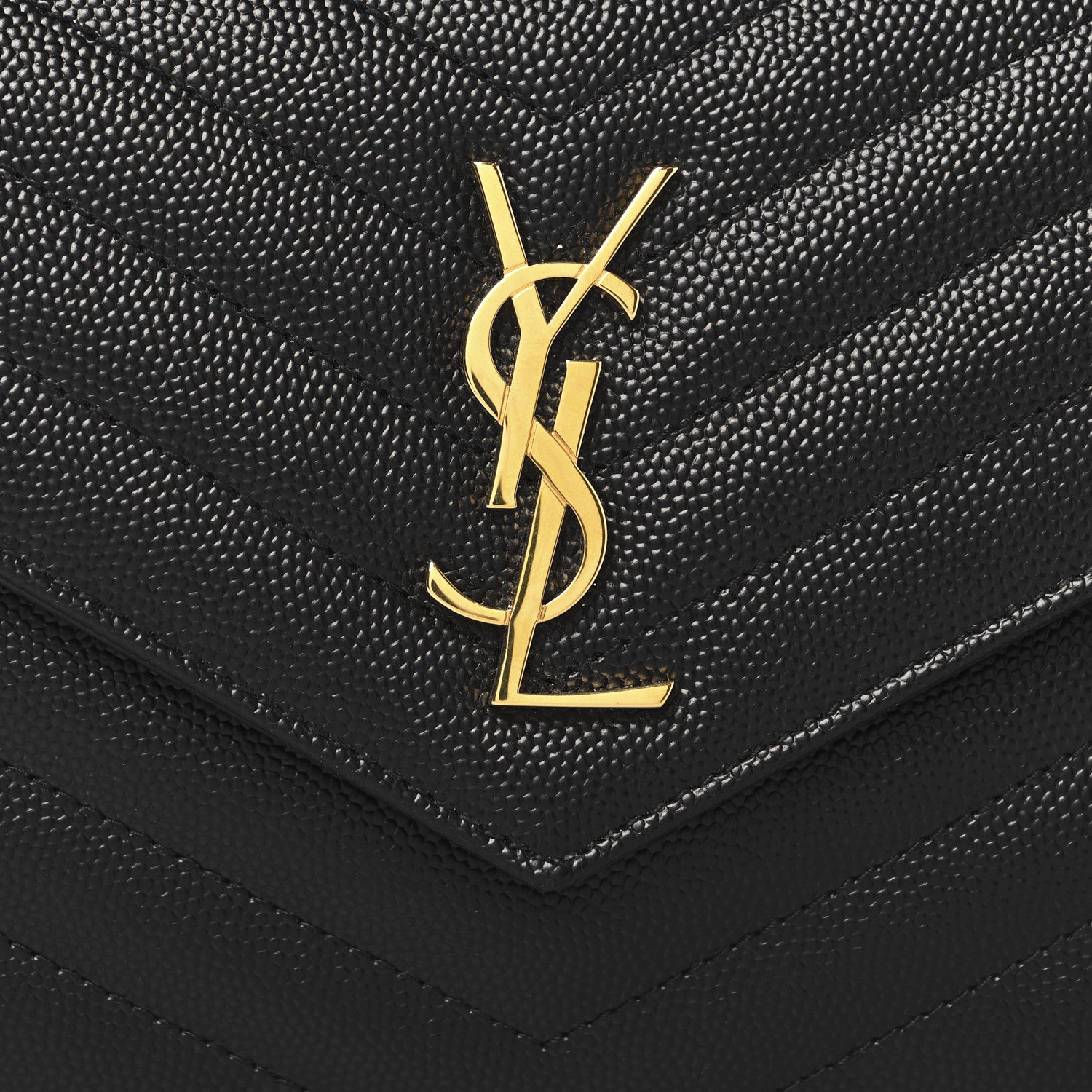 Saint Laurent Grain De Poudre Matelasse Chevron Monogram Envelope Chain Wallet Black 7 of 9