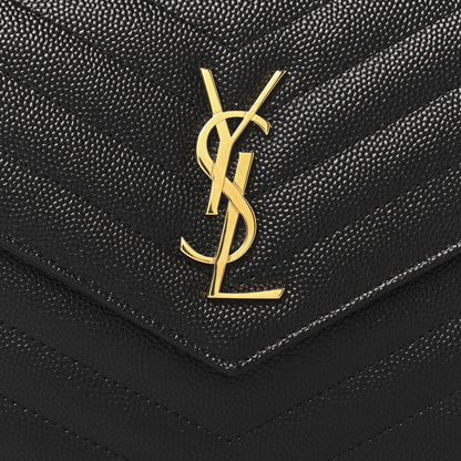 Saint Laurent Grain De Poudre Matelasse Chevron Monogram Envelope Chain Wallet Black 7 of 9