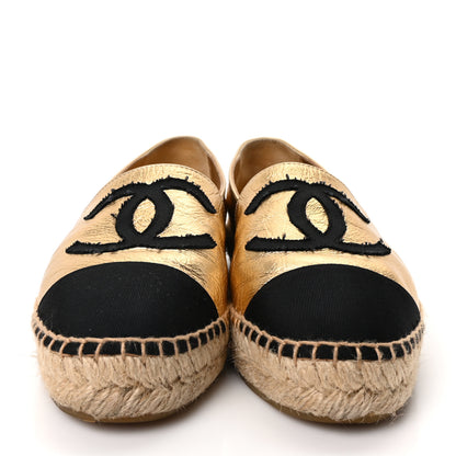 Chanel Laminated Lambskin Grosgrain CC Espadrilles 35 Gold Black 3 of 10