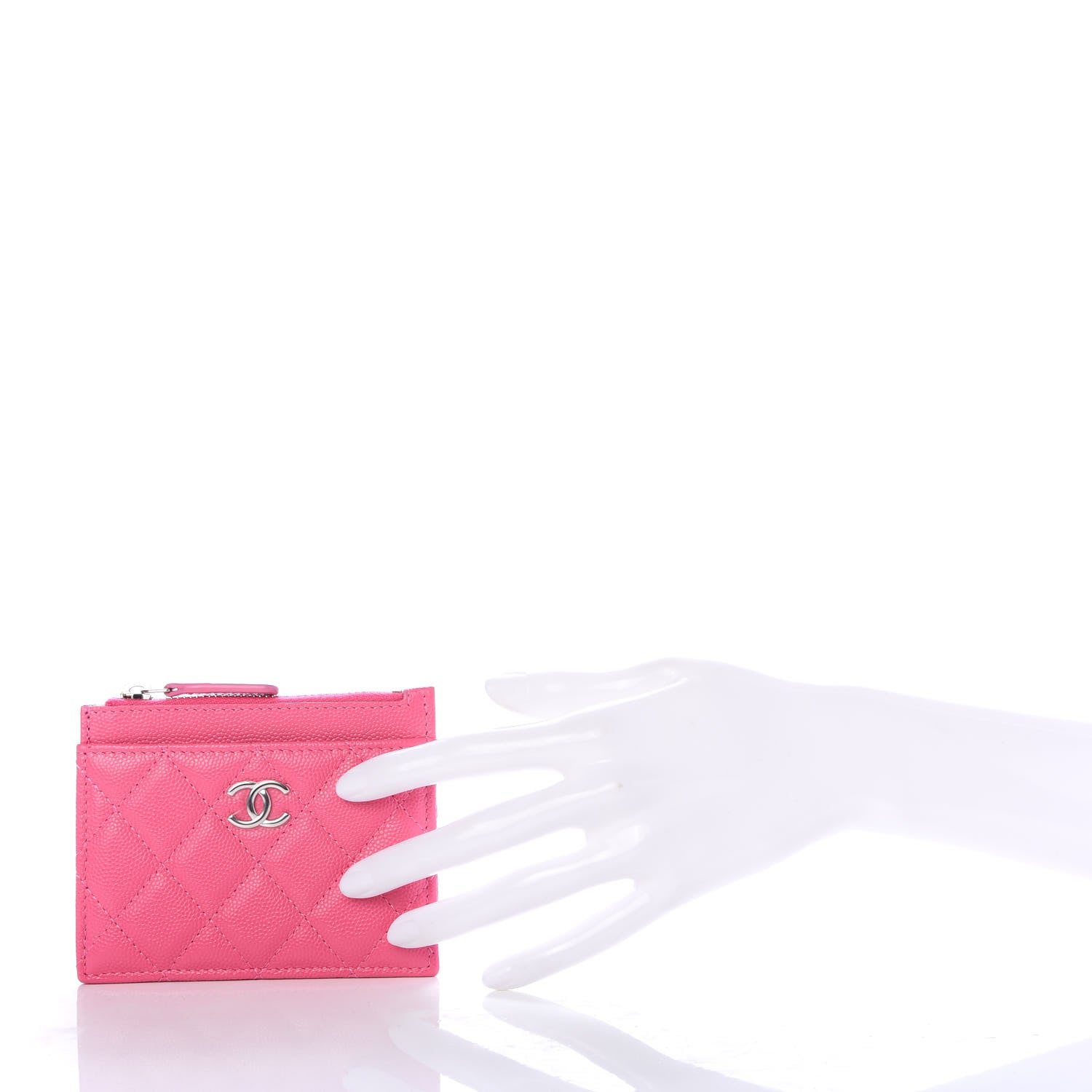 Chanel Caviar Quilted CC Zip Card Holder Pink 2 of 8