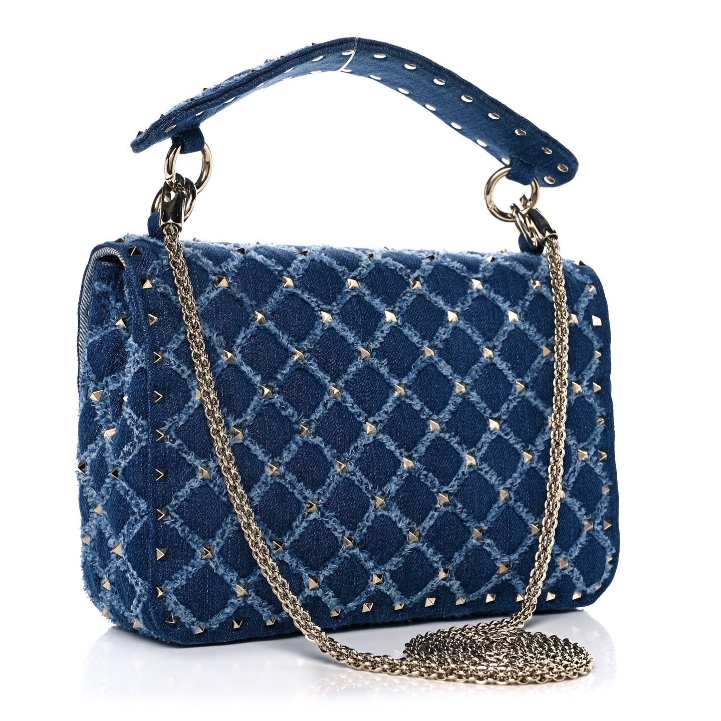 Denim Medium Rockstud Spike Shoulder Bag Denim