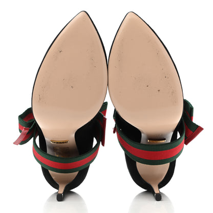 Gucci Kid Scamosciato Removable Web Bow High Heel Pumps 37.5 Black 5 of 14