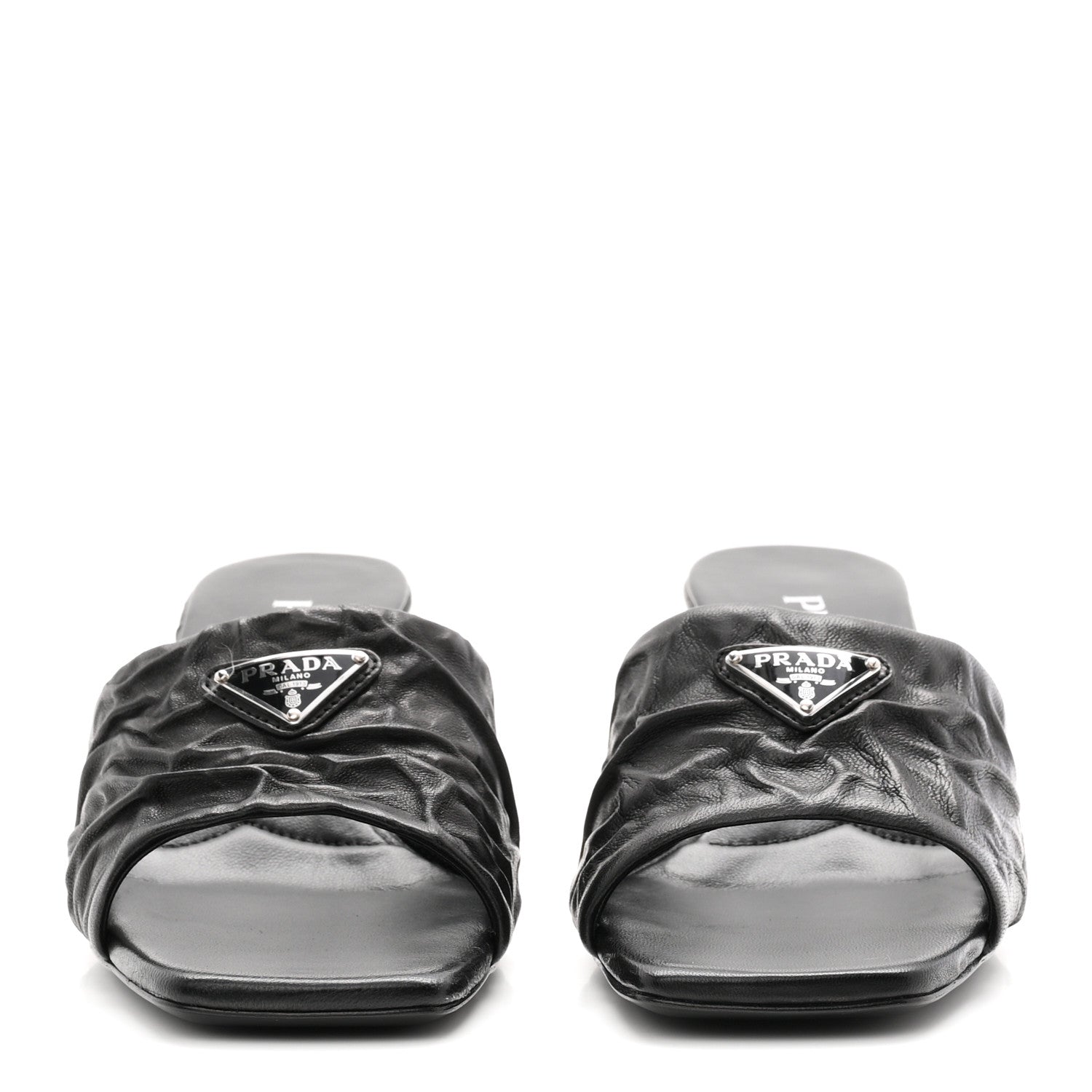 Prada Nappa Antique Metal Triangle Logo 55mm Slide Sandals 36.5 Black 3 of 9