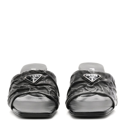 Prada Nappa Antique Metal Triangle Logo 55mm Slide Sandals 36.5 Black 3 of 9