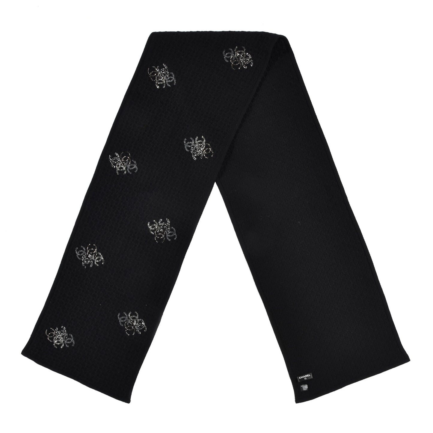 Cashmere Crystal Logo Scarf Black