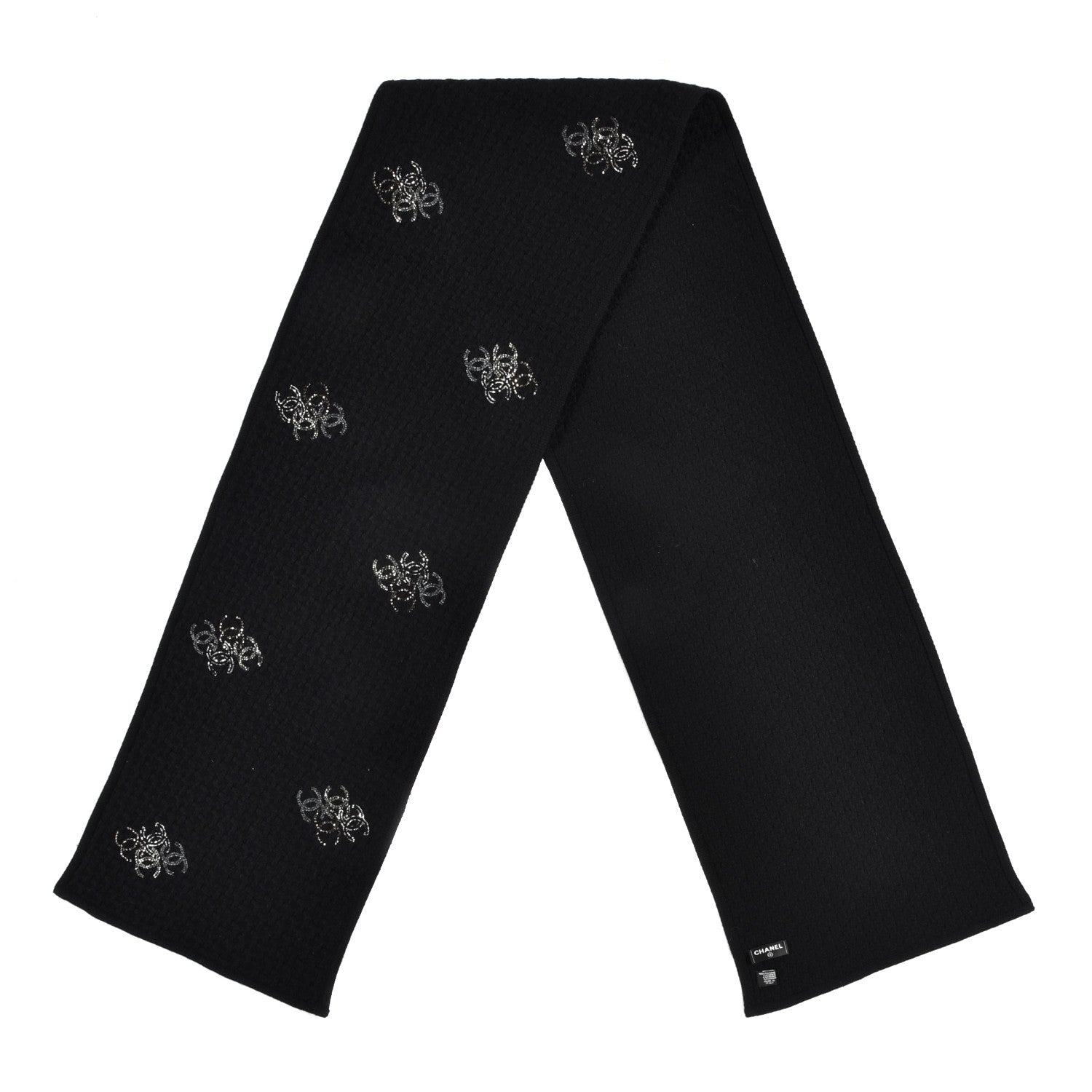 Chanel Cashmere Crystal Logo Scarf Black 2 of 3