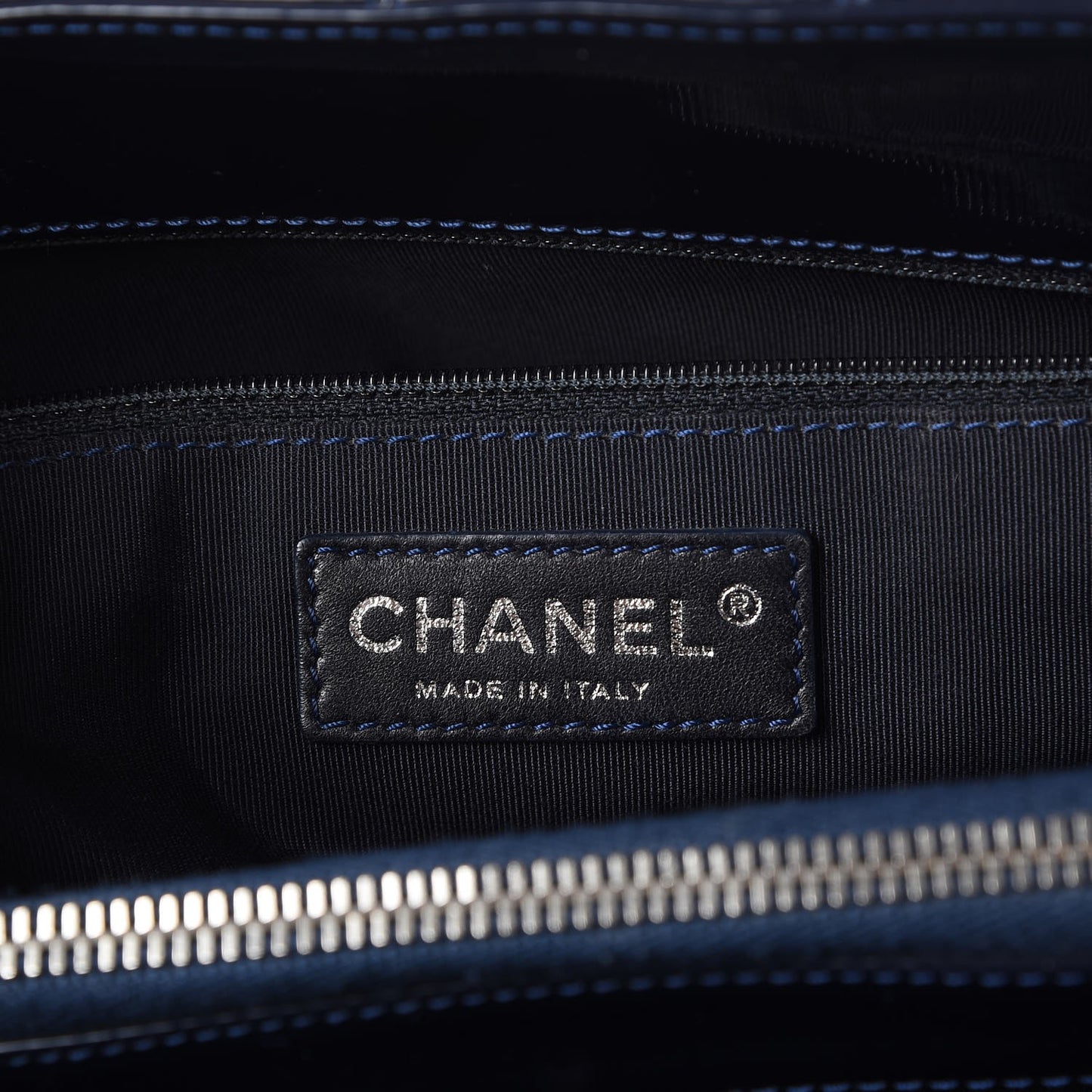 Patent Quilted Grand Shopping Tote GST Navy Blue