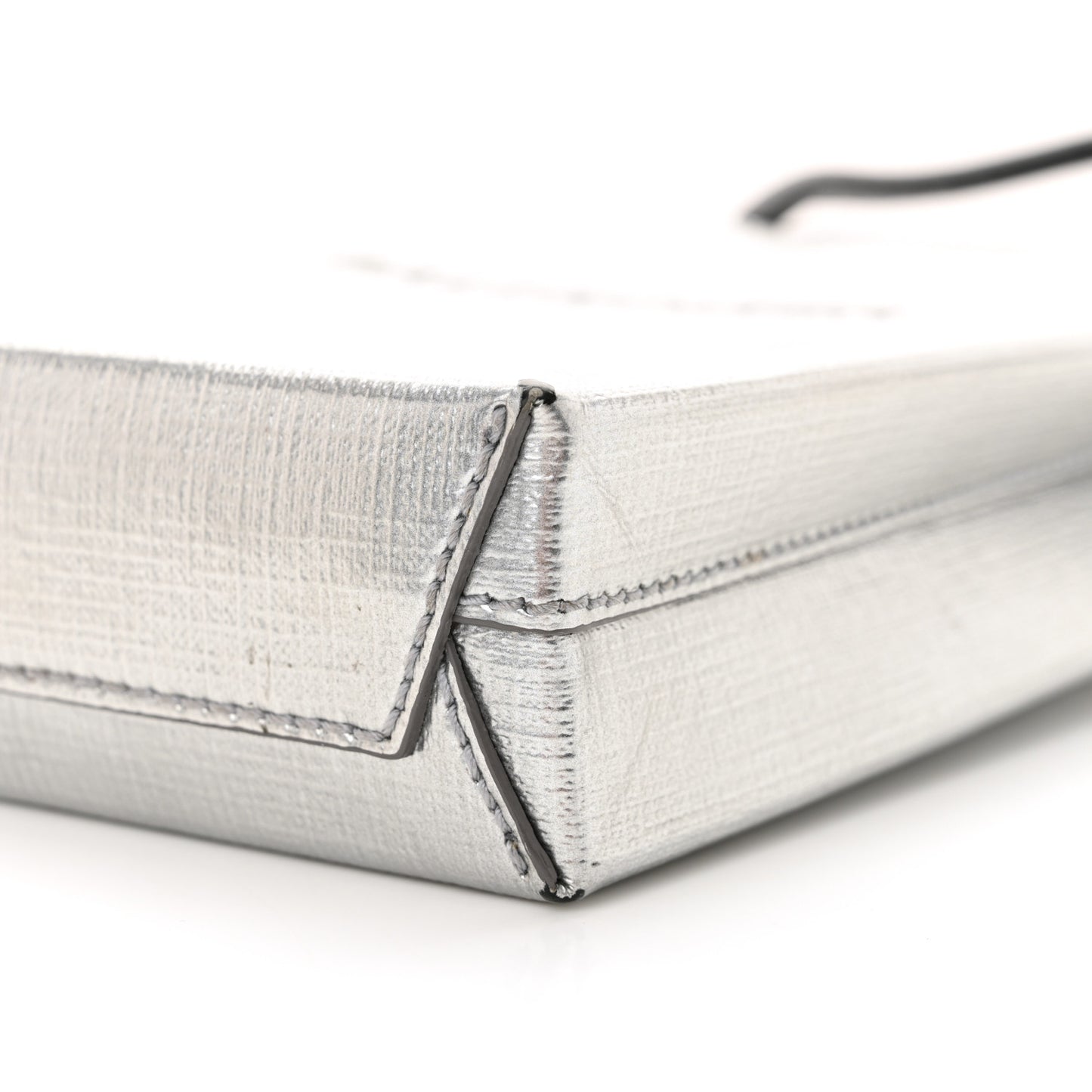 Metallic Textured Calfskin Logo Shopping Phone Holder Bag Silver