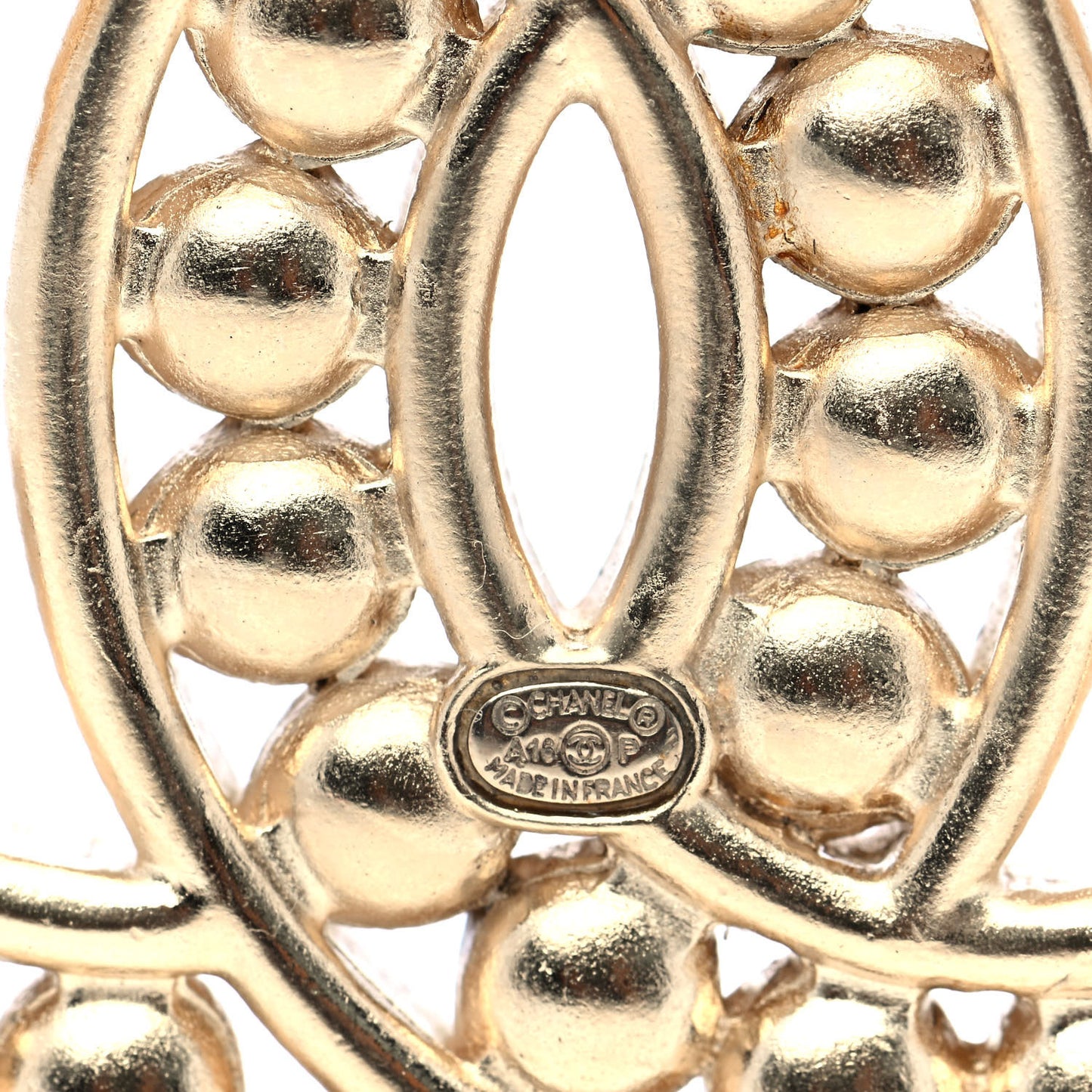 Crystal Baguette Pearl CC Brooch Gold