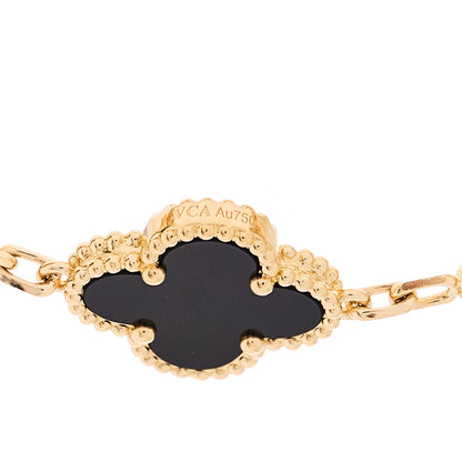 Van Cleef & Arpels 18K Yellow Gold Black Onyx 20 Motifs Vintage Alhambra Necklace 6 of 6