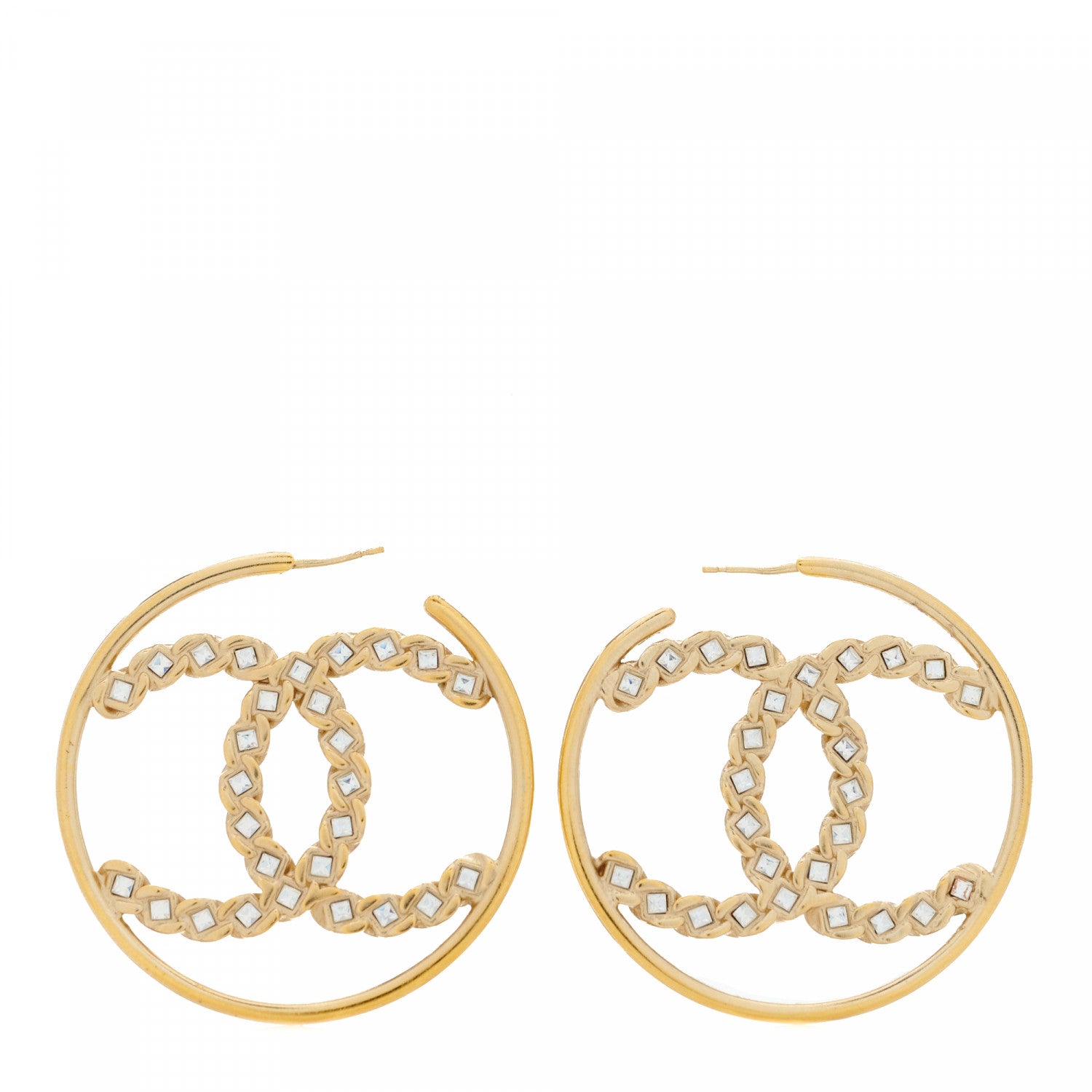 Chanel Crystal High Society CC Hoop Earrings Gold 1 of 5