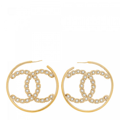 Chanel Crystal High Society CC Hoop Earrings Gold 1 of 5