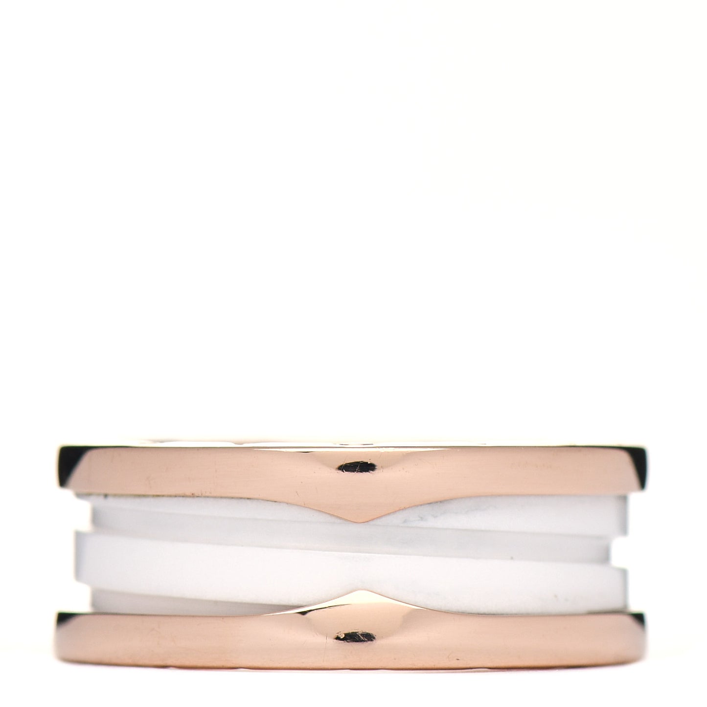 18K Rose Gold White Ceramic B.Zero1 Two-Band Ring 54 6.75