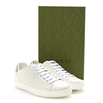Gucci Calfskin Interlocking G Perforated Womens Ace Sneakers 37 White Grey Sky 10 of 10