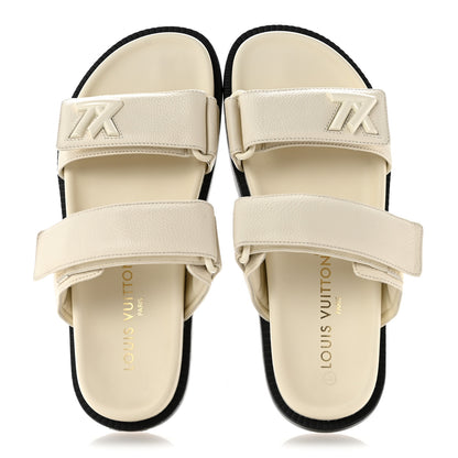 Louis Vuitton Grained Calfskin Sunset Comfort Flat Sandals  36 Light Beige 2 of 9