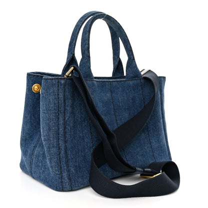 Prada Denim Small Logo Tote Bleu 3 of 10