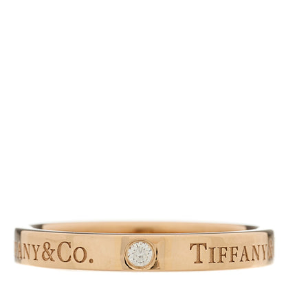 Tiffany 18K Rose Gold Diamond 3mm Logo Band Ring 55 7.25 3 of 5