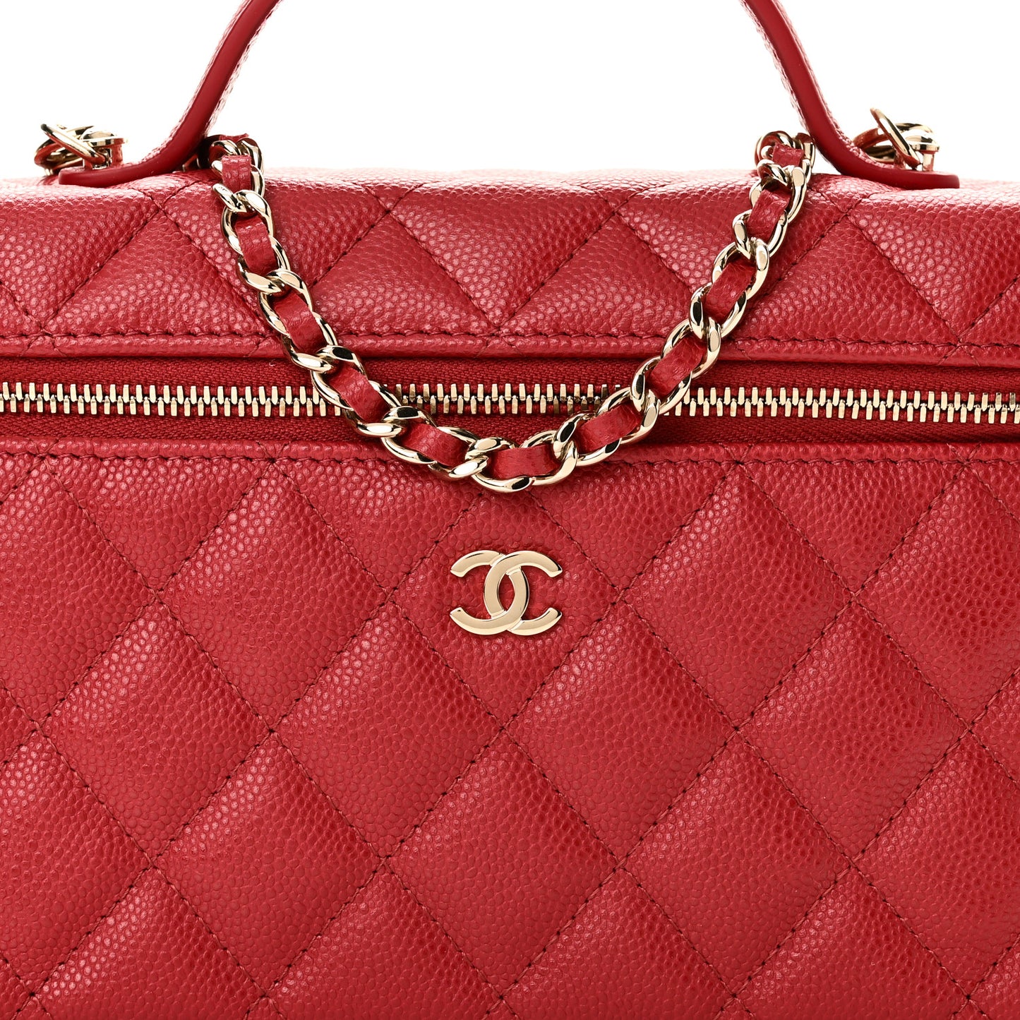 Caviar Quilted Top Handle Slim Vanity With Chain Red